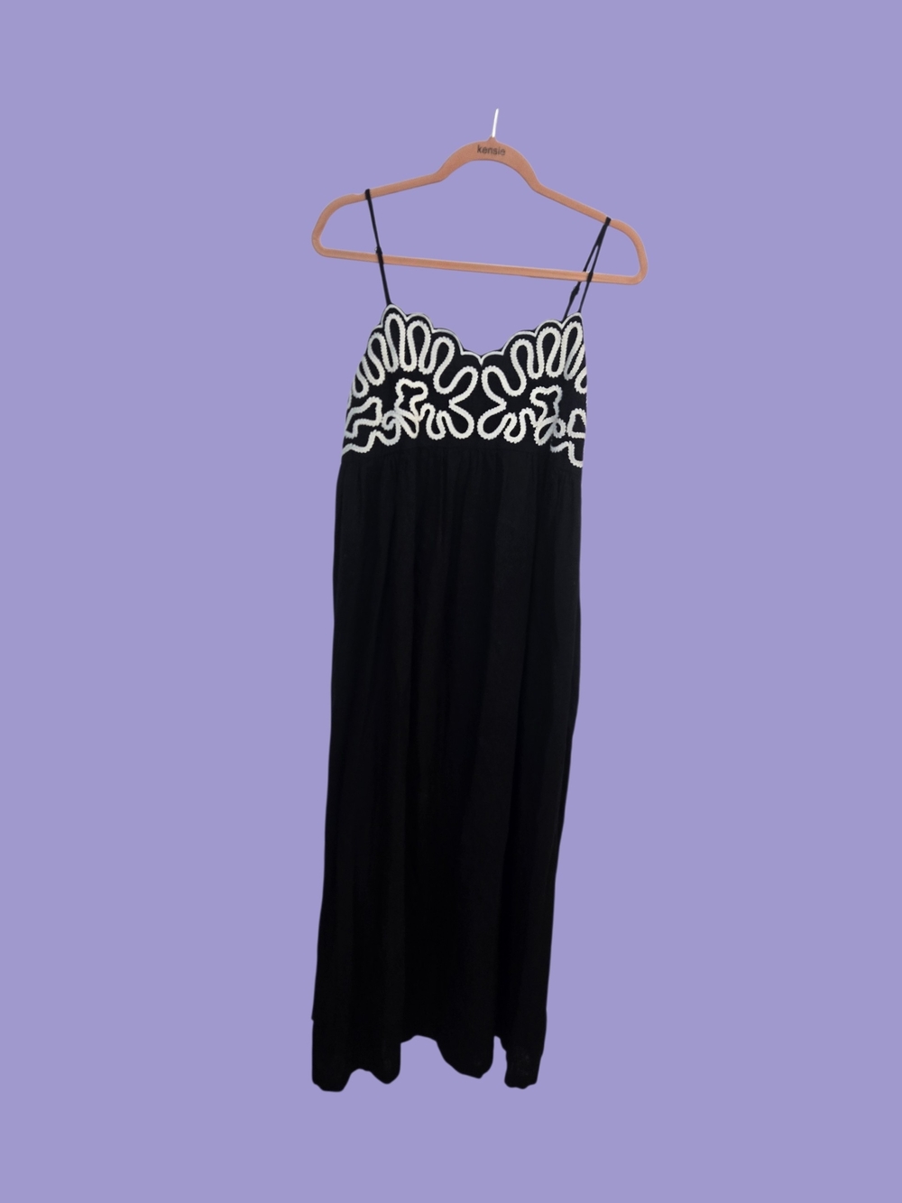 Black Maxi Dress with White Embroidered Bodice